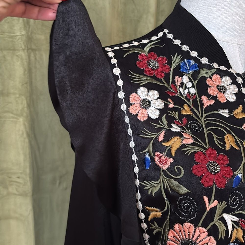 Zara viscose/cotton Floral Embroidered Black bomber Jacket, S - Picture 7 of 12